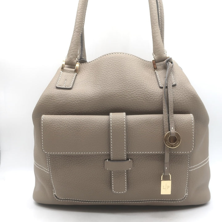 Loro Piana Trapeze Globe Shoulder Bag Taupe Pebbled Leather NEW