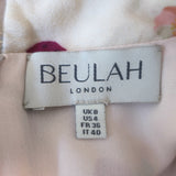 Beulah Sonia Blouson Sleeve Midi Dress Blush Pink Floral Print Silk Size US 4