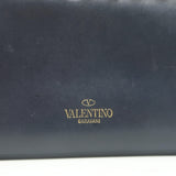 Authentic Valentino Rockstud zip-around wallet in dark navy leather with gold hardware, pre-owned with light wear