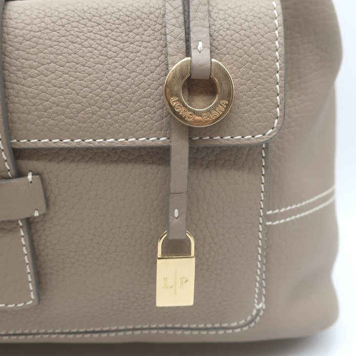 Loro Piana Trapeze Globe Shoulder Bag Taupe Pebbled Leather NEW