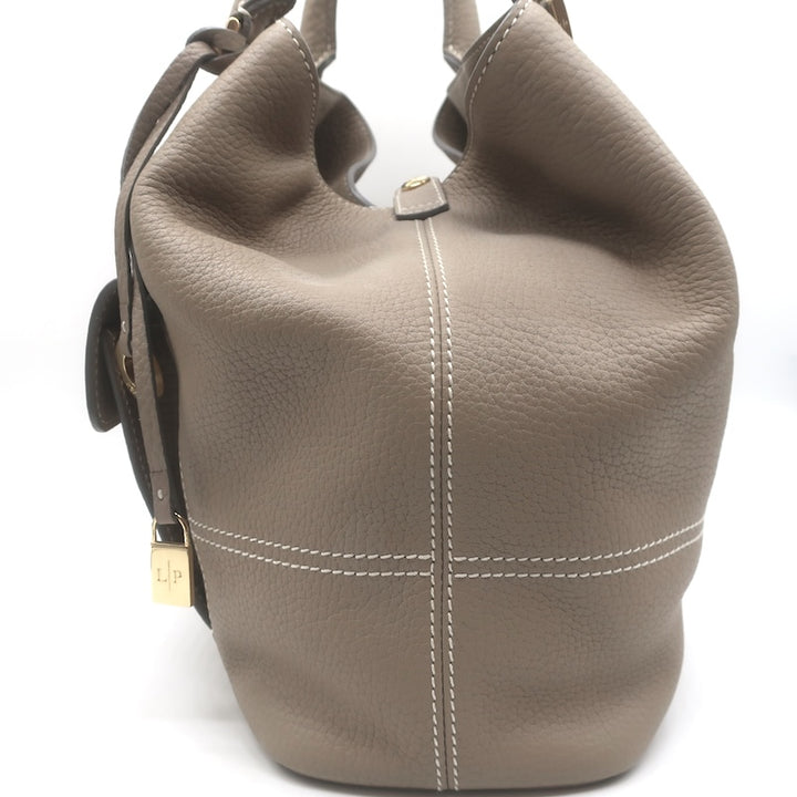 Loro Piana Trapeze Globe Shoulder Bag Taupe Pebbled Leather NEW