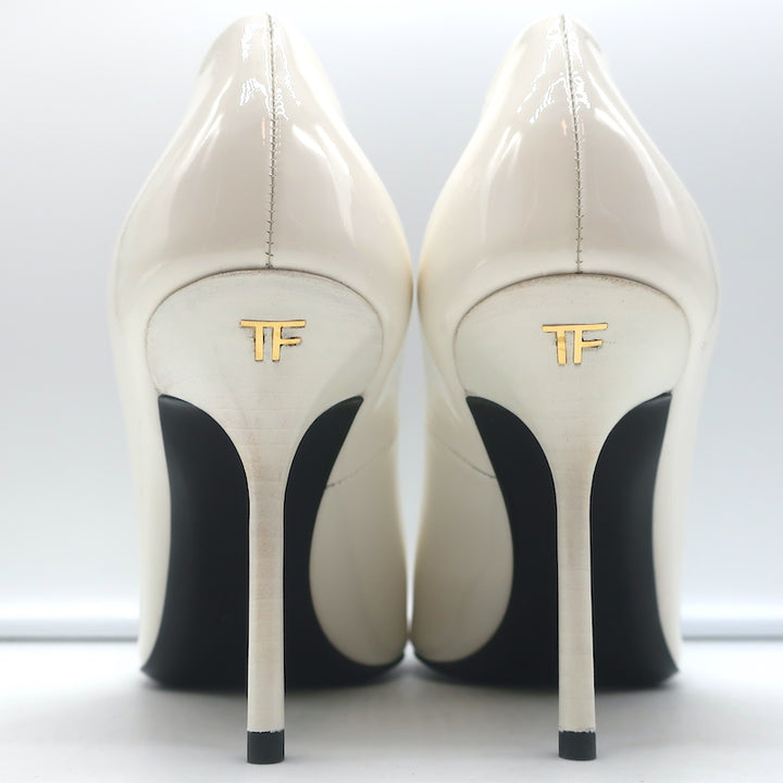 Tom Ford Pumps White Patent Leather Size 39 Pointed Toe Heels NEW