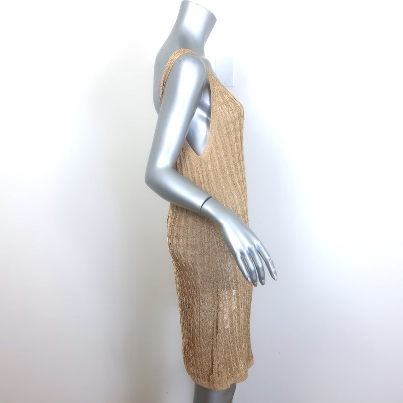 Prada Metallic Cable Knit Open-Back Dress Gold Size 42