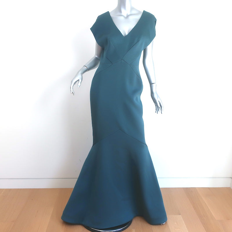 Zac Posen xo Barneys New York Gown Teal Crepe Size 6 Cap Sleeve Maxi Dress Zac Posen xo Barneys New York Gown Teal Crepe Size 6 Cap Sleeve Maxi Dress