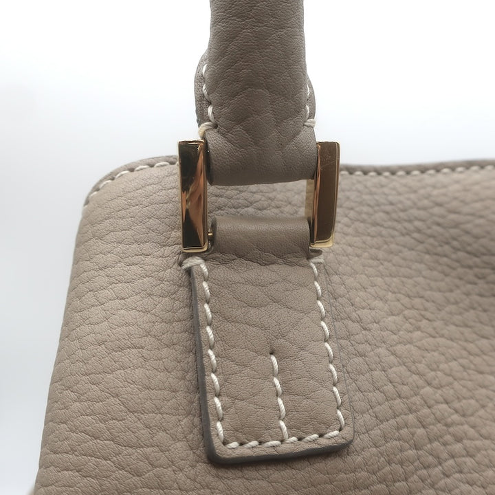 Loro Piana Trapeze Globe Shoulder Bag Taupe Pebbled Leather NEW