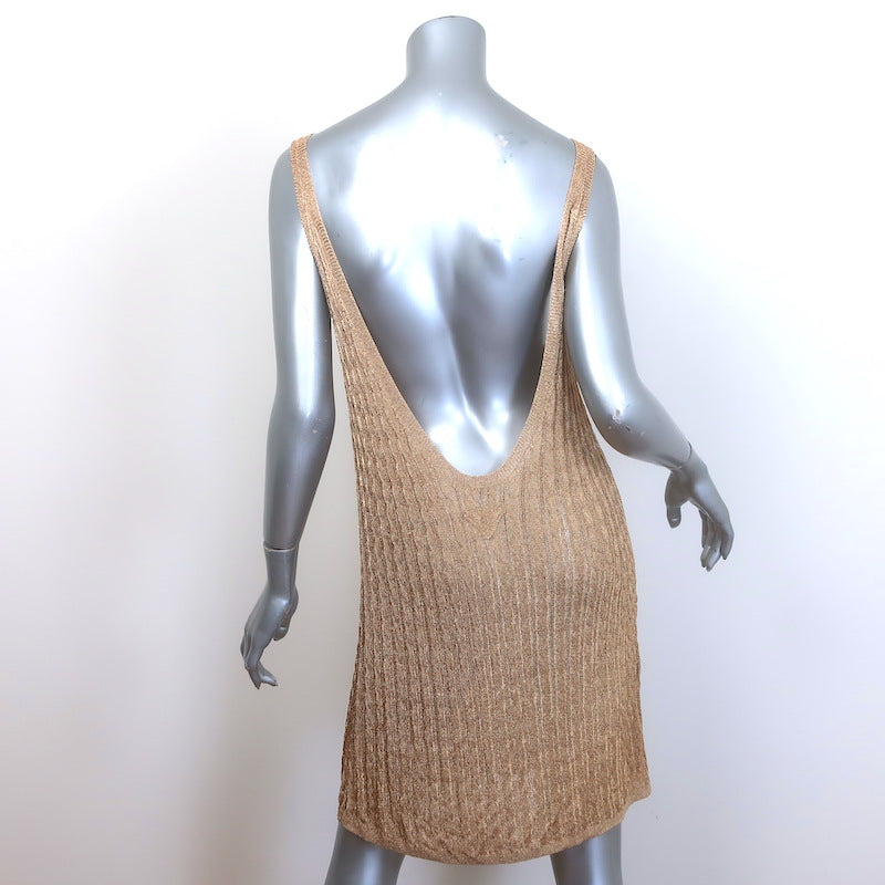 Prada Metallic Cable Knit Open-Back Dress Gold Size 42