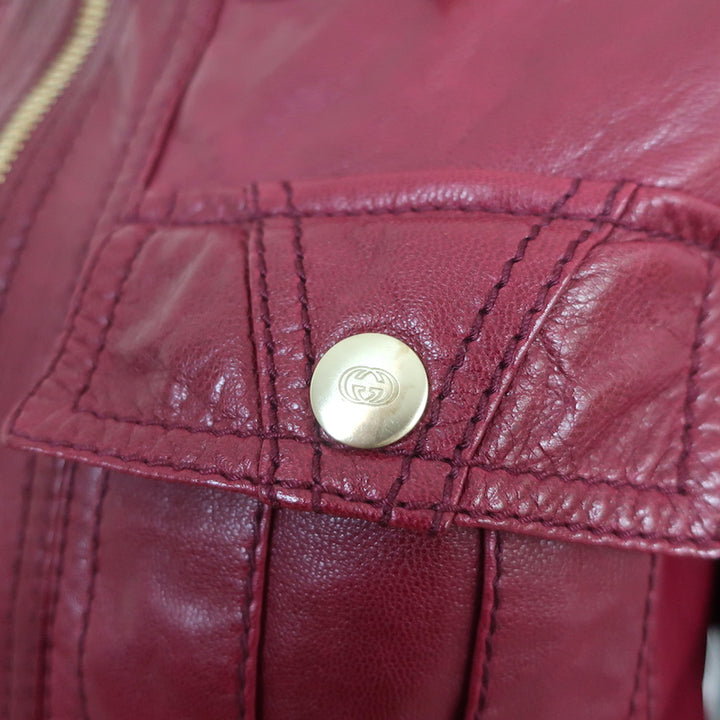 Gucci Tom Ford Multi-Pocket Leather Bomber Jacket Red Size 40