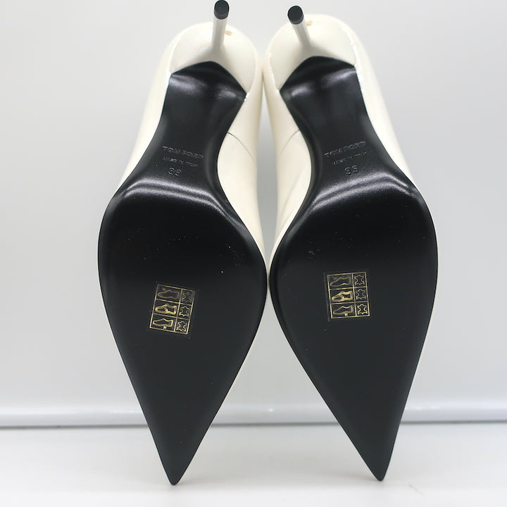 Tom Ford Pumps White Patent Leather Size 39 Pointed Toe Heels NEW