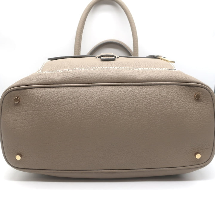 Loro Piana Trapeze Globe Shoulder Bag Taupe Pebbled Leather NEW