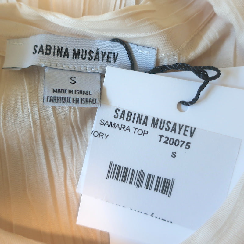 Sabina Musayev Samara Padded Shoulder Top Ivory Size Small NEW