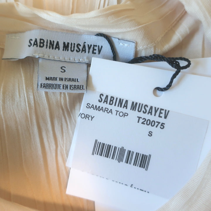Sabina Musayev Samara Padded Shoulder Top Ivory Size Small NEW