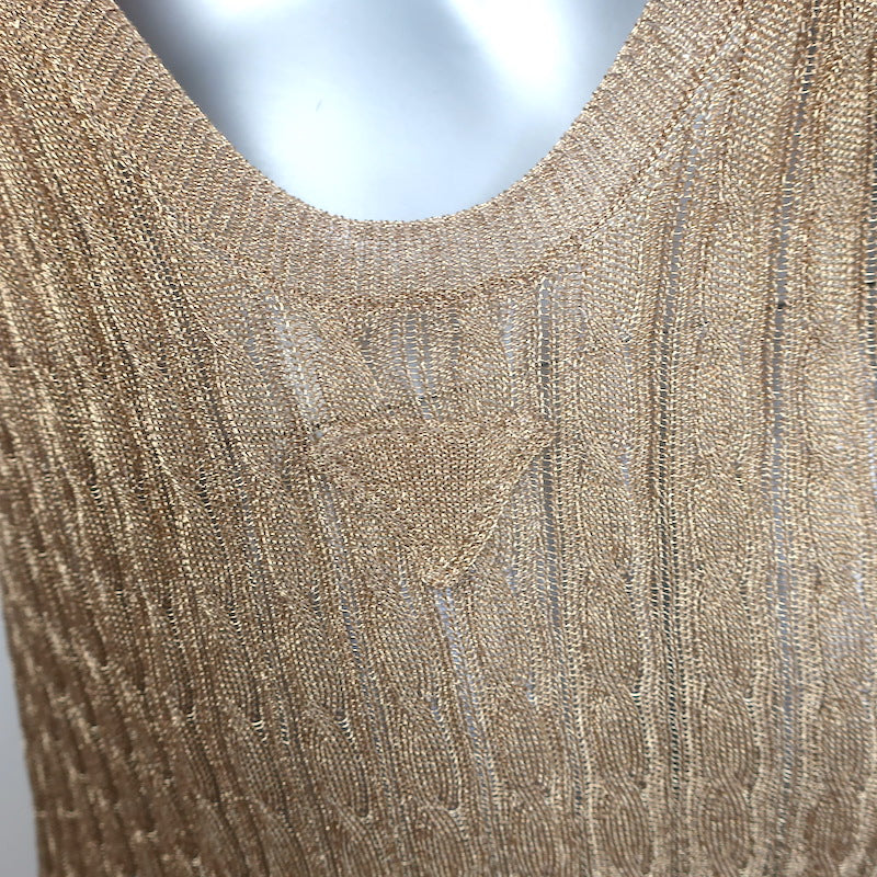 Prada Metallic Cable Knit Open-Back Dress Gold Size 42