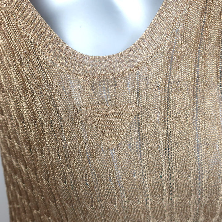 Prada Metallic Cable Knit Open-Back Dress Gold Size 42