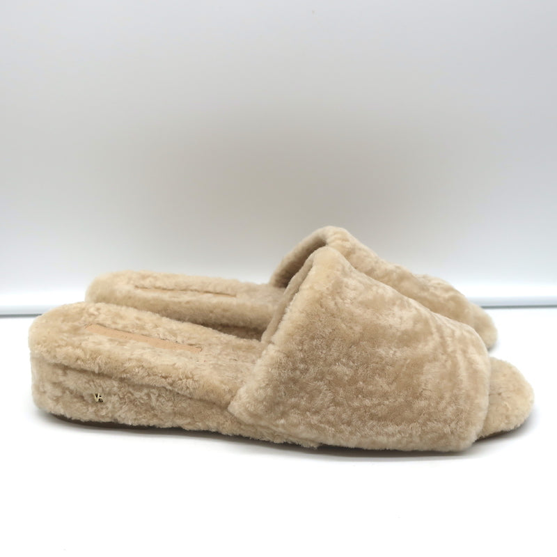 Veronica Beard Desiree Shearling Slides Sand Size 8.5 Wedge Sandals NEW