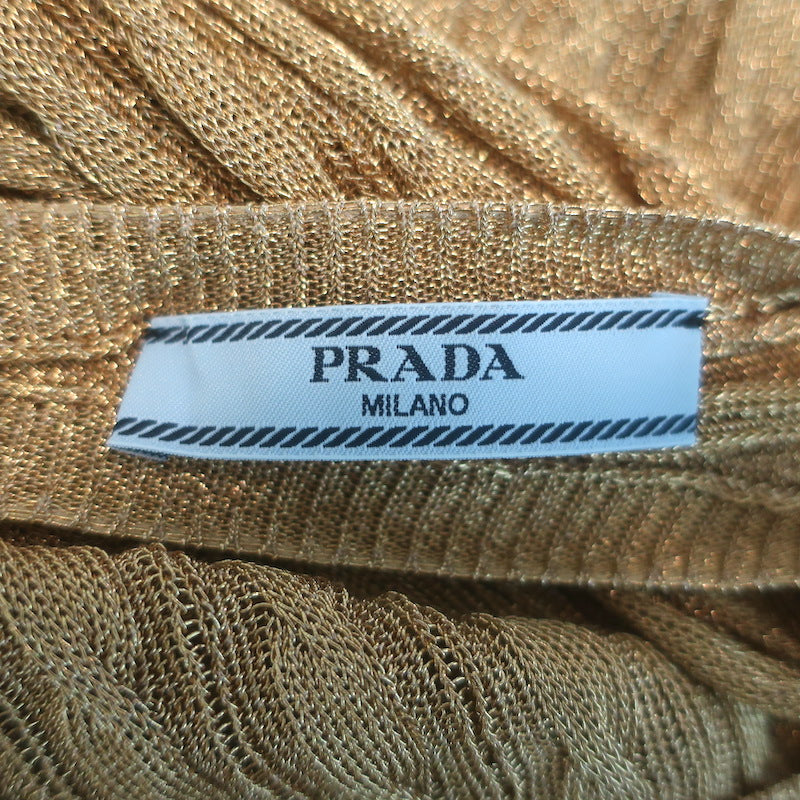Prada Metallic Cable Knit Open-Back Dress Gold Size 42 – Celebrity