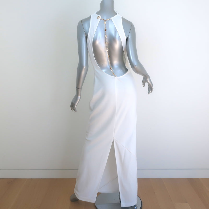 STAUD Shannon Chain-Embellished Open Back Maxi Dress White Knit Size Medium
