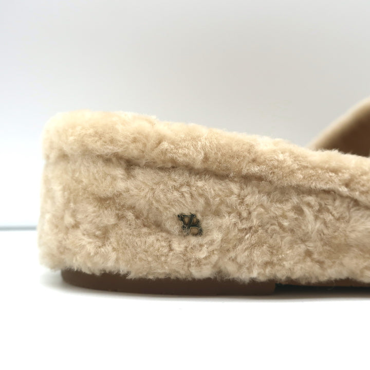Veronica Beard Desiree Shearling Slides Sand Size 8.5 Wedge Sandals NEW