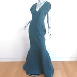 Zac Posen xo Barneys New York Gown Teal Crepe Size 6 Cap Sleeve Maxi Dress