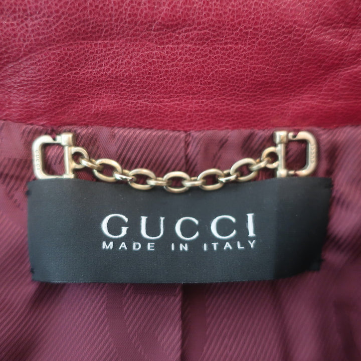 Gucci Tom Ford Multi-Pocket Leather Bomber Jacket Red Size 40