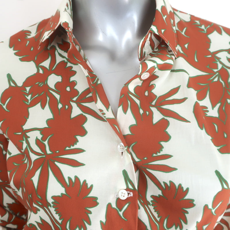 Sara Roka Madu Maxi Shirtdress Brown/Cream Floral Print Ruffled Cotton Size 40