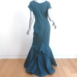 Zac Posen xo Barneys New York Gown Teal Crepe Size 6 Cap Sleeve Maxi Dress