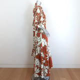 Sara Roka Madu Maxi Shirtdress Brown/Cream Floral Print Ruffled Cotton Size 40