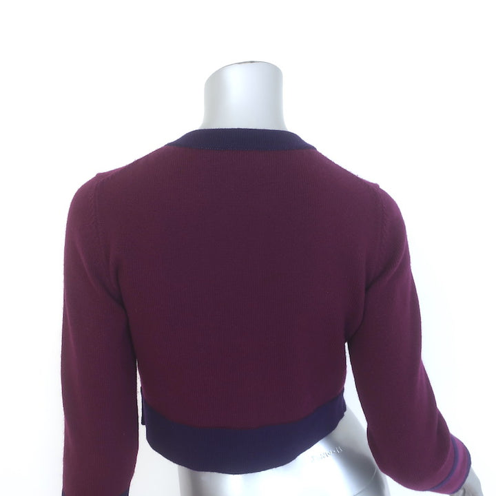 Chanel 23B Two-Tone Cashmere Cropped Cardigan Bordeaux &amp; Purple Size 36