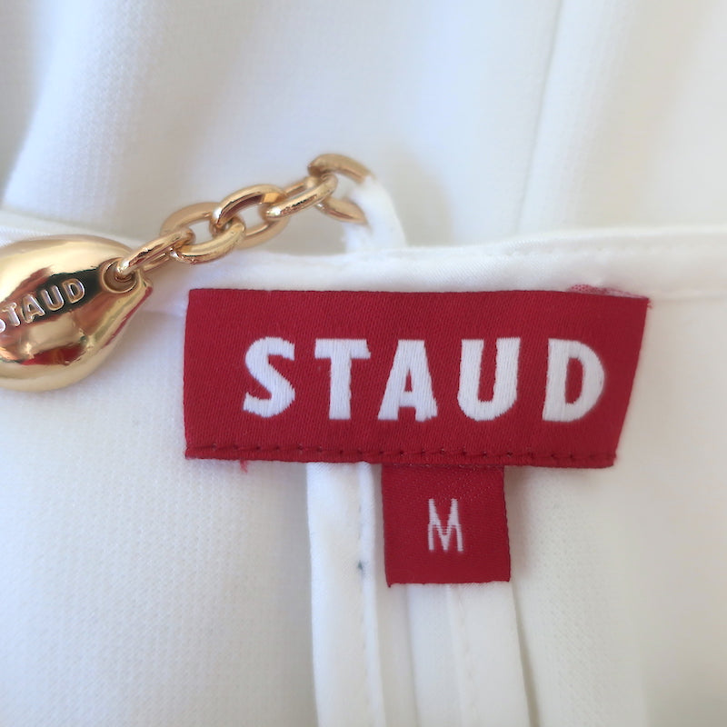 STAUD Shannon Chain-Embellished Open Back Maxi Dress White Knit Size Medium