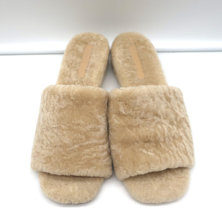 Veronica Beard Desiree Shearling Slides Sand Size 8.5 Wedge Sandals NEW
