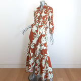 Sara Roka Madu Maxi Shirtdress Brown/Cream Floral Print Ruffled Cotton Size 40