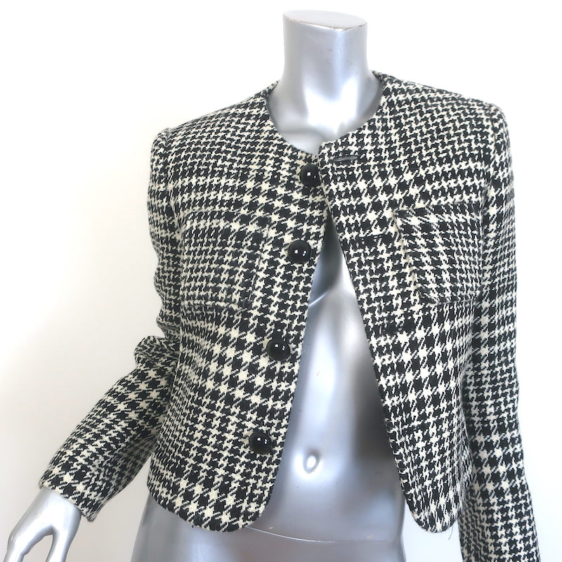 Celine Verneuil Houndstooth Tweed Jacket Black/Cream Wool-Blend Size 38 NEW