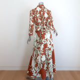 Sara Roka Madu Maxi Shirtdress Brown/Cream Floral Print Ruffled Cotton Size 40