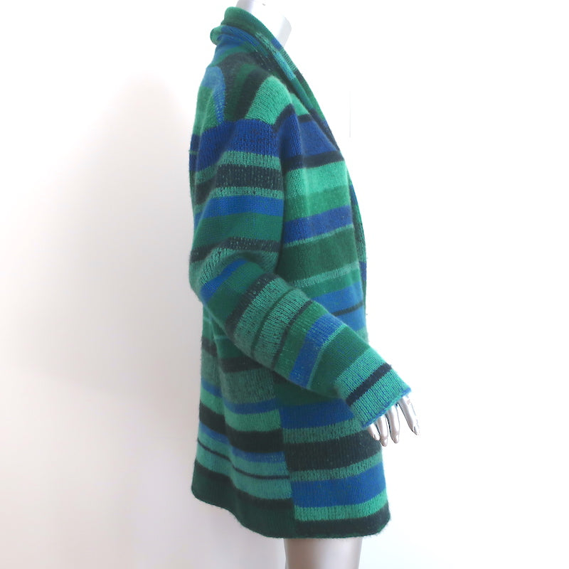 The Elder Statesman Striped Cashmere Cardigan Green &amp; Blue Size Large