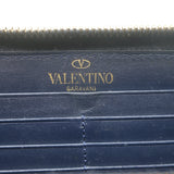 Valentino Rockstud zip-around wallet in dark navy leather with gold hardware, pre-owned authentic luxury piece