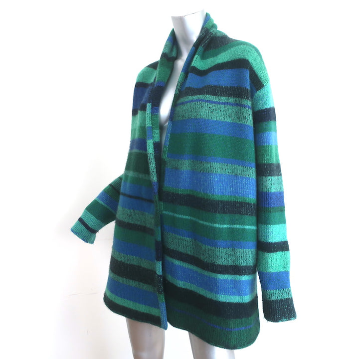 The Elder Statesman Striped Cashmere Cardigan Green &amp; Blue Size Large