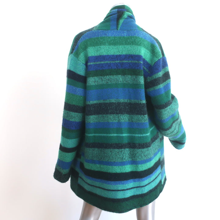 The Elder Statesman Striped Cashmere Cardigan Green &amp; Blue Size Large