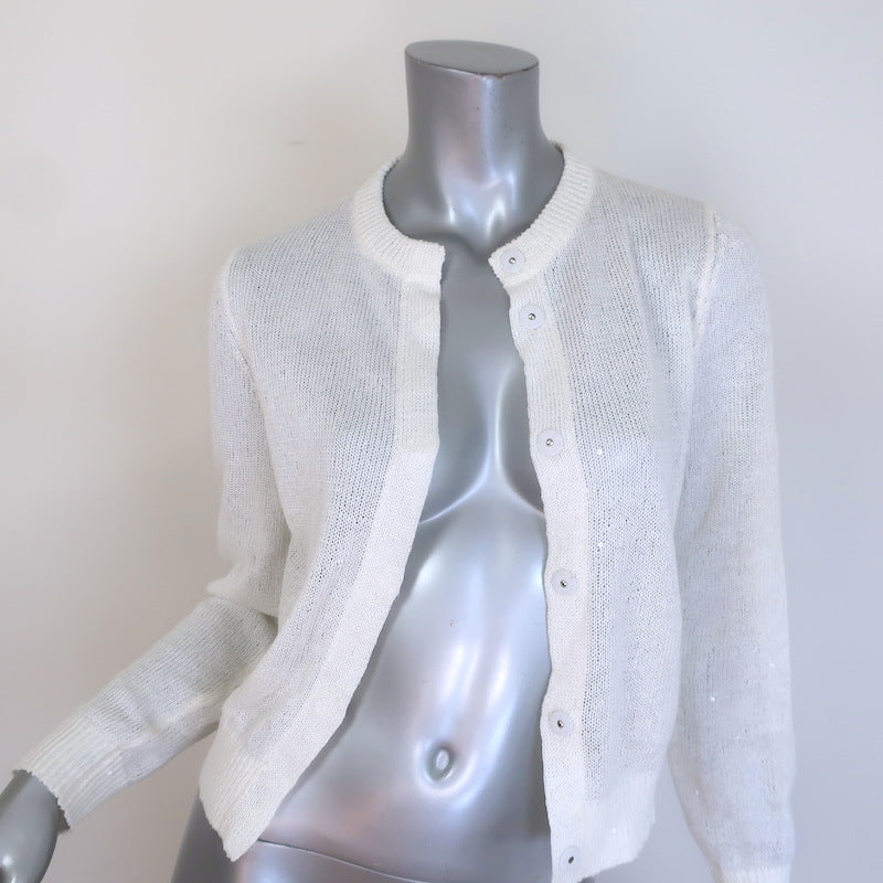 Brunello Cucinelli Sequined Knit Cardigan White Linen-Silk Size Small