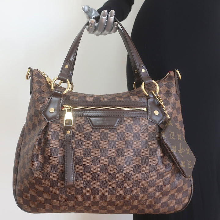 Louis Vuitton Evora MM Shoulder Bag Brown Damier Canvas with Pochette Cles