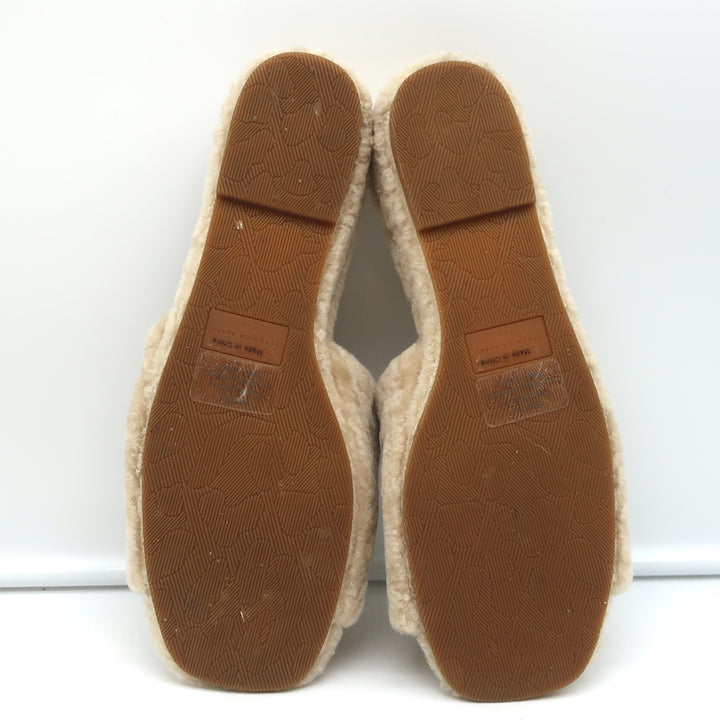 Veronica Beard Desiree Shearling Slides Sand Size 8.5 Wedge Sandals NEW