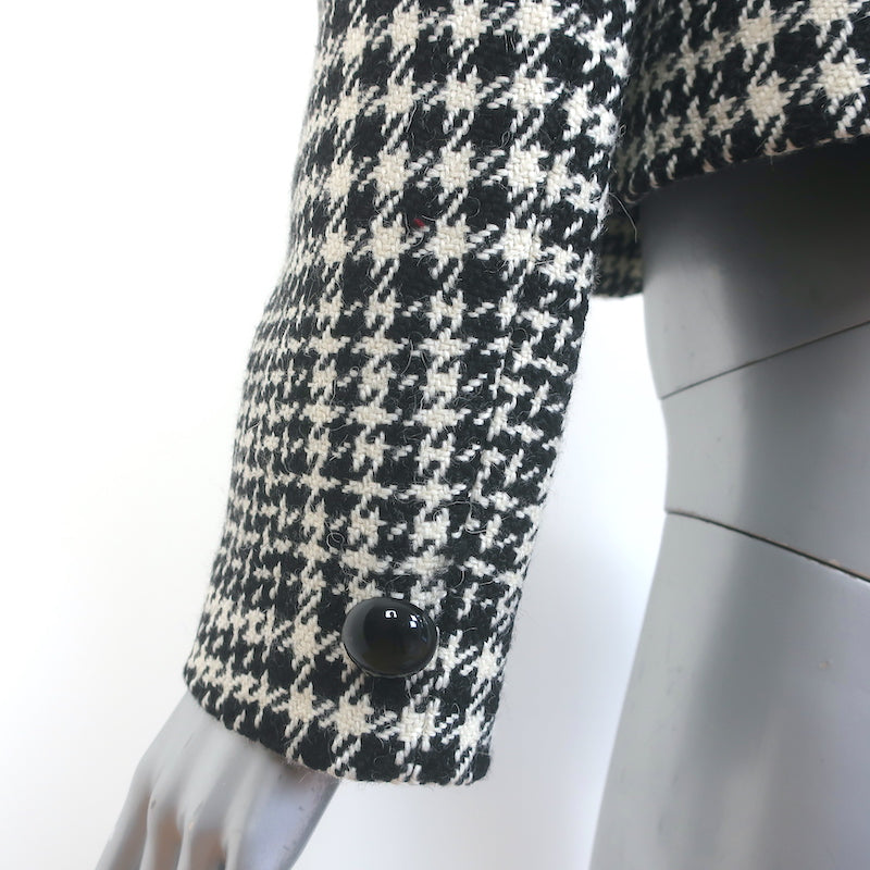 Celine Verneuil Houndstooth Tweed Jacket Black/Cream Wool-Blend Size 38 NEW