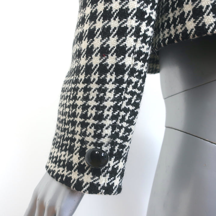 Celine Verneuil Houndstooth Tweed Jacket Black/Cream Wool-Blend Size 38 NEW