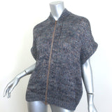 Brunello Cucinelli Short Sleeve Metallic Knit Zip-Up Cardigan Gray Size Large