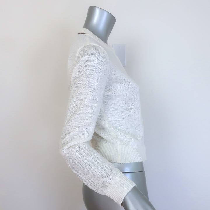 Brunello Cucinelli Sequined Knit Cardigan White Linen-Silk Size Small