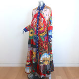 Rianna + Nina One of a Kind Tiered Maxi Shirtdress Multi Printed Silk One Size
