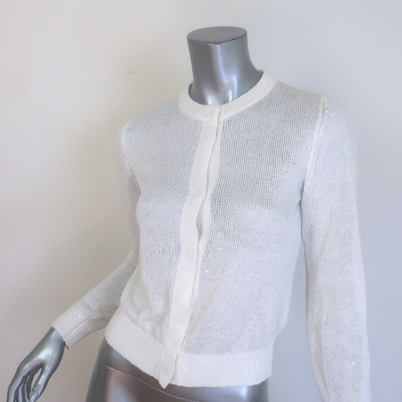 Brunello Cucinelli Sequined Knit Cardigan White Linen-Silk Size Small