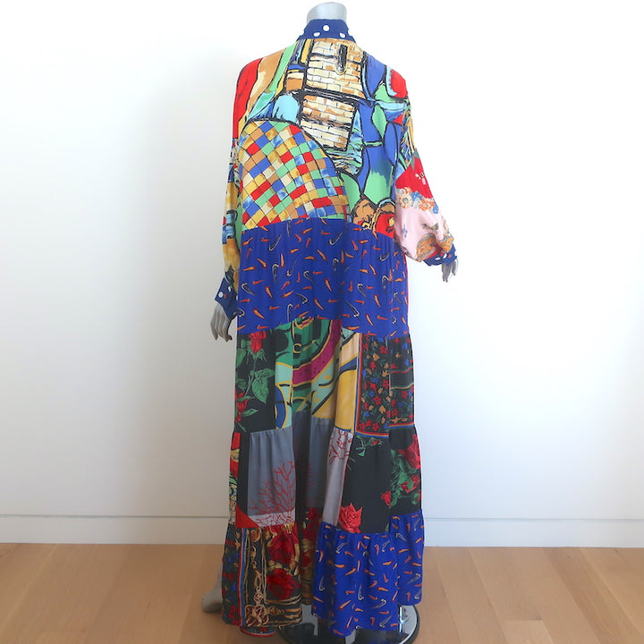 Rianna + Nina One of a Kind Tiered Maxi Shirtdress Multi Printed Silk One Size