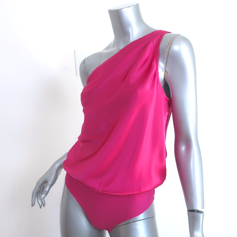 CAMI NYC Darby One-Shoulder Bodysuit Magenta Satin Size Medium NEW