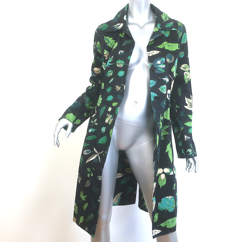 Samantha Sung Trench Coat Leaf Print Stretch Cotton Size 6 Belted Jacket
