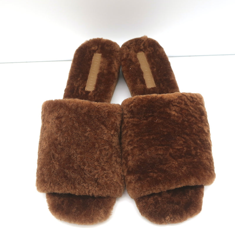 Veronica Beard Desiree Shearling Slides Brown Size 8.5 Wedge Sandals NEW