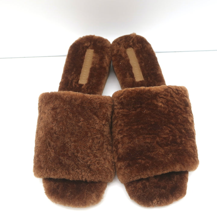 Veronica Beard Desiree Shearling Slides Brown Size 8.5 Wedge Sandals NEW